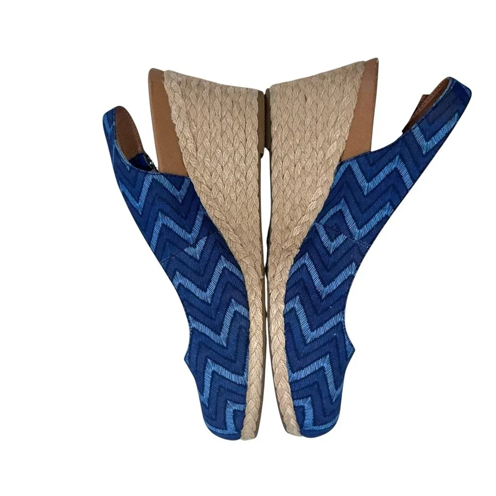 Vionic Coralina‎ Espadrille Blue Chevron Print Slingback Wedge Sandals 9.5 Wide